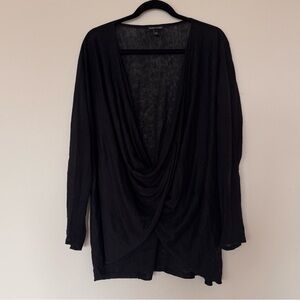 Eileen Fisher Size M Linen Blend Black Twist Front Draped Long Sleeve Top